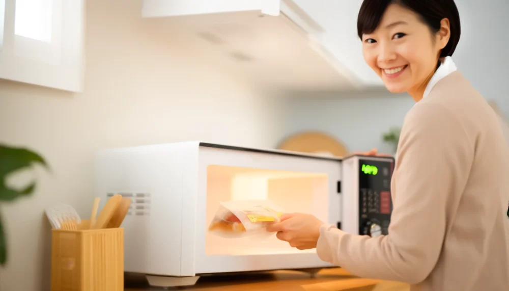 女性　冷凍食品　レンジ　温める